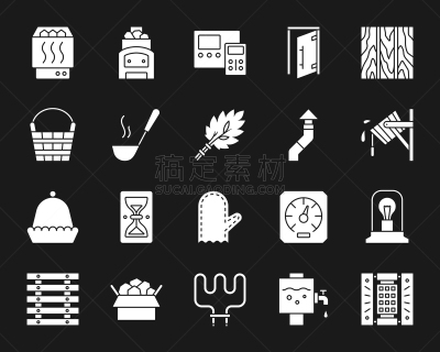 设备用品,白色,桑拿浴,符号,连指手套,长柄勺,灯罩,公共浴室,剪影,布置