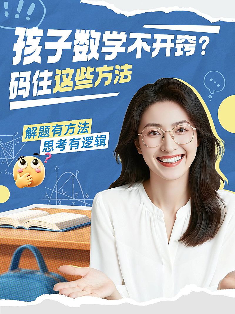 教育培训素质教育数学解题方法指南分享人像小红书封面