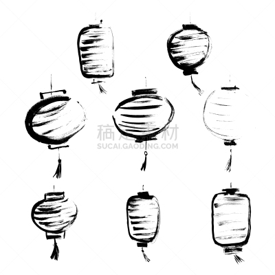 中国灯笼,绘画插图,水墨画,矢量,传统,灯笼,背景分离,春节,中国食品,复古风格