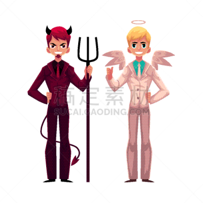 商务,恶魔,套装,天使,男性,可爱的,魔鬼,决定,站