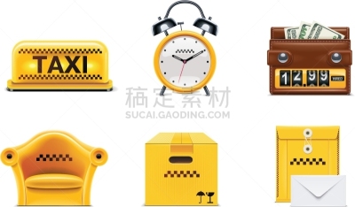 出租车,图标集,黄色,货物集装箱,信封,图像,椅子,巨大的,邮件,服务