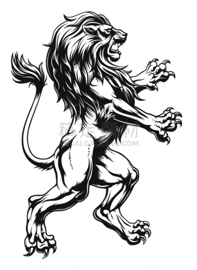 狮子,生气,垂直画幅,图像,中世纪时代,古董,动物,设计元素,后腿站立,黑白图片