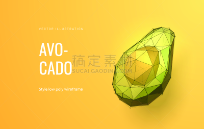 绘画插图,鳄梨,低多边形效果 ,一半的,农业,素食,几何形状,清新,一个物体,食品