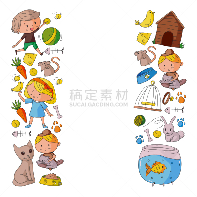 狗,动物,宠物商店,背景,小狗,绘画插图,鱼类,猫,矢量,小猫