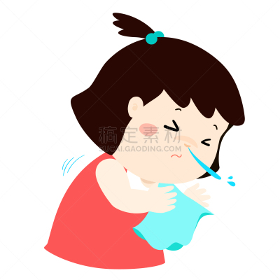 女孩,动画片,儿童,人,锐角,小的,热,打喷嚏,生病