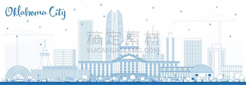 轮廓,俄克拉荷马城,城市天际线,蓝色,建筑外部,人,地形,白色,直的,旅途