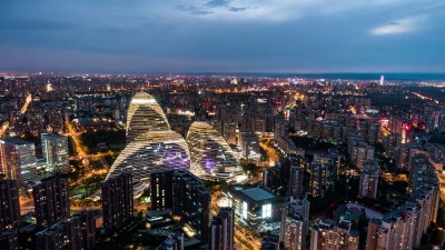T/L鸟瞰图美妙的城市景色/北京，中国