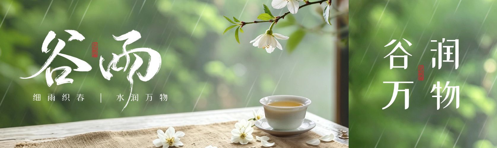 谷雨节气祝福通用清新感公众号双封面首次图预览效果