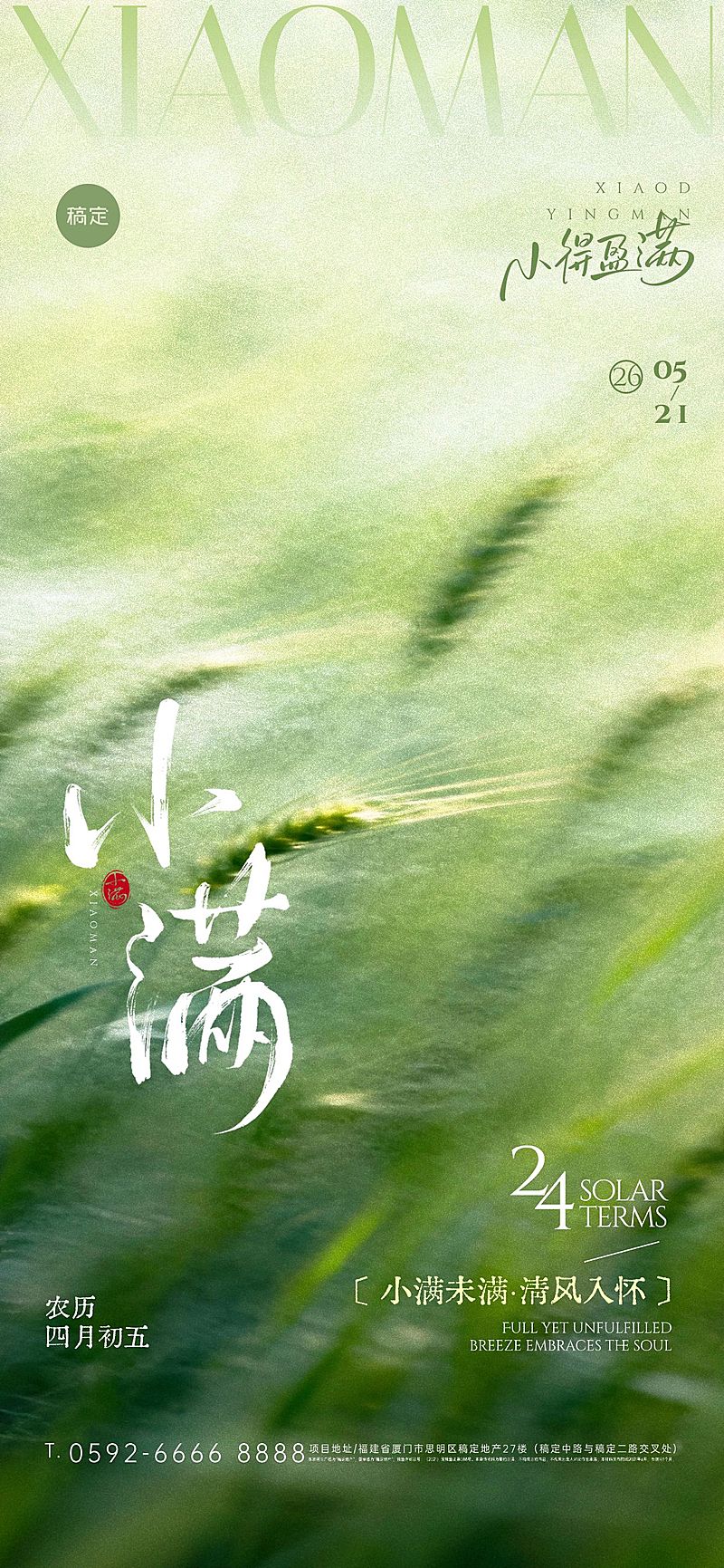 小满节气祝福通用唯美感全屏竖版海报