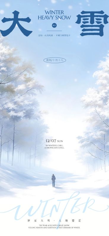 大雪节气祝福通用肌理感全屏竖版海报AIGC预览效果