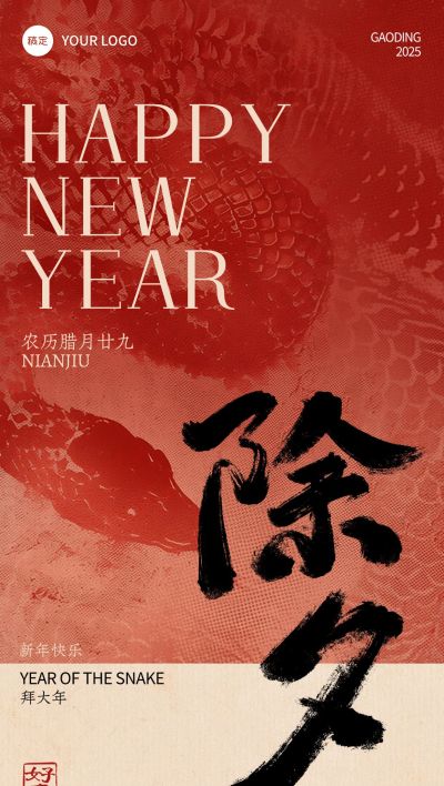 春节蛇年纹理祝福年俗套系海报