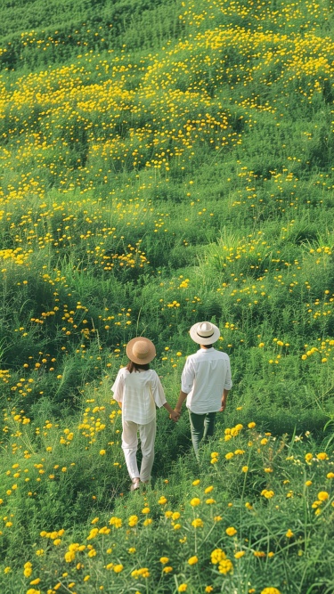 夏天通用森系人物田野背景图片素材