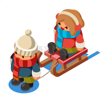 雪橇滑学,儿童,动物雪车,绘画插图,女孩,男孩,冬天,矢量,扁平化设计,可爱的
