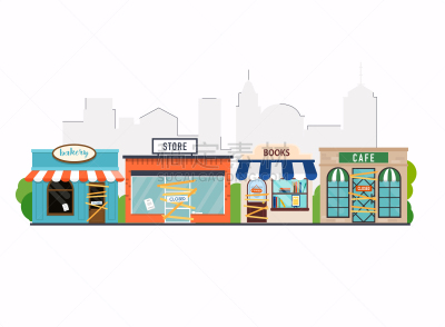 商务,矢量,商店,扁平化设计,咖啡馆,面包店,关闭的,书店,破产