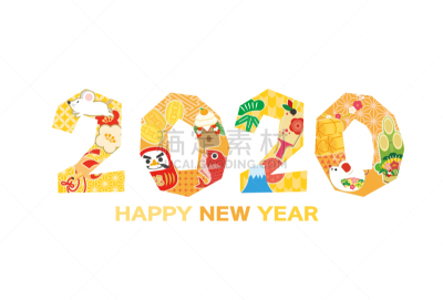 2020,贺卡,新年前夕,欧洲赤松,镜饼,梅子,槌棒,米表,富士山,松树