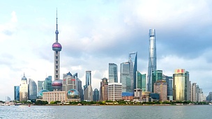 上海浦东延时摄影观看，大约2016年8月在中国上海。