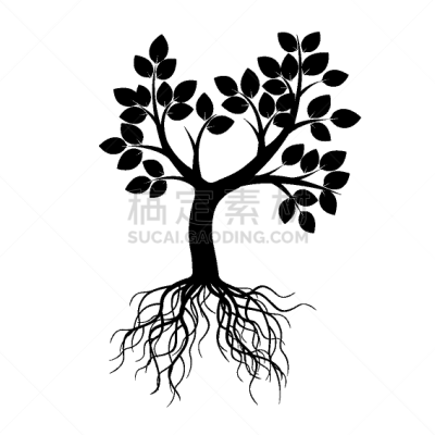 黑色,根部,分离着色,轮廓,自然,季节,环境,图像,树,设计