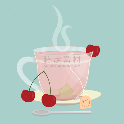 樱桃,小包,茶,饮料,热,清新,杯,食品,餐具,茶包