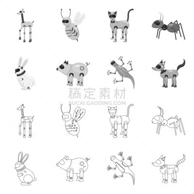 玩具,科学,图标集,可爱的,塑胶,技术,猪,蜥蜴,蚂蚁,动物