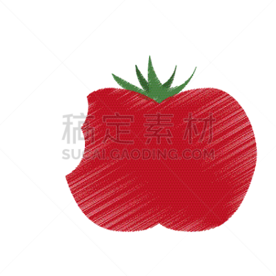 西红柿,计算机图标,手工着色,咬一口,轮廓,红色,式样,去皮的,一模一样,画画