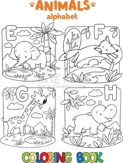 字母,字母表次序,动物,彩色书,单词,贺卡,信函,红狐,象,小的