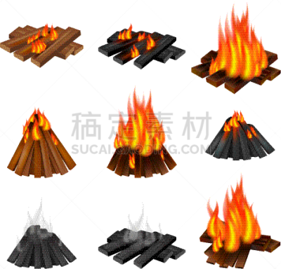 营火,图标集,华丽的,热,大篝火,薄脆饼干,大锅炉,烤的,写实,烹调