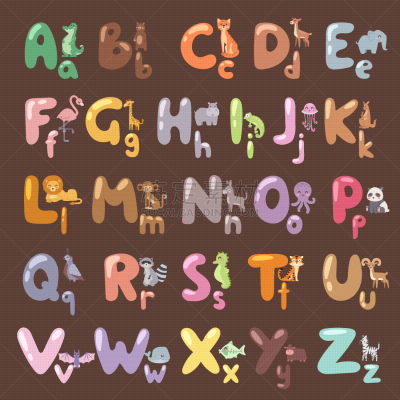 可爱的,字母,动物,分离着色,动物园,动画片,猴子,斑马,字母表次序,野生动物