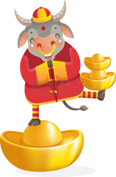 母牛,可爱的,传统,贺卡,春节,中文,新年前夕,十二生肖,动物,节日