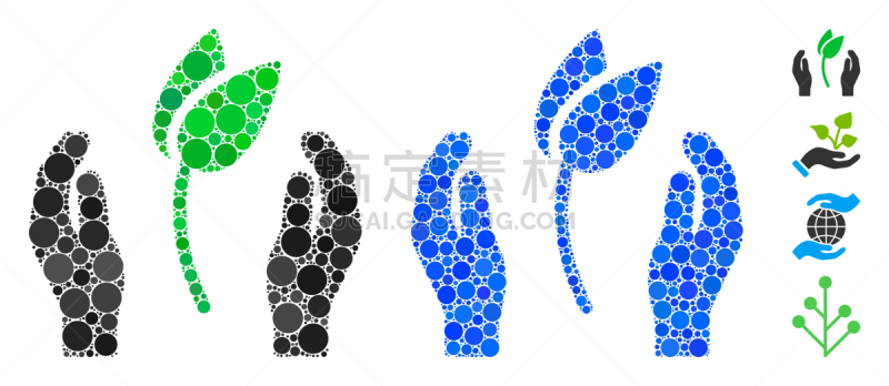 sprout care hands mosaic icon round dots