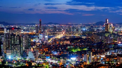 韩国首尔城市天际线的延时摄影