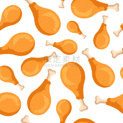 四方连续纹样,纹理,绘画插图,卡通,鼓槌,鸡腿,快餐,矢量,烹调,油炸