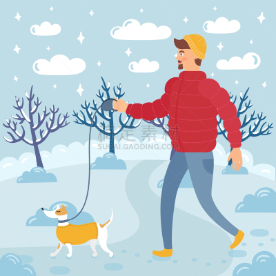 雪,狗,男人,温特帕克,厚衣服,男性美,潮人,可爱的,寒冷,梗犬