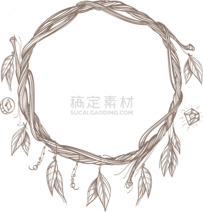 枝,圆形,边框,羽毛,自然,华丽的,柳条,梦符咒,做,装饰