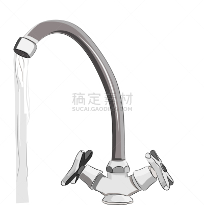 水,草图,水龙头,喷泉,管道工,轮廓,白色,金属,干净,概念
