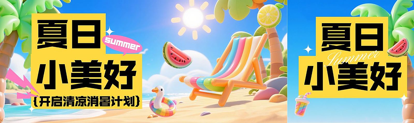 夏季旅游氛围公众号双封面头图首图aigc