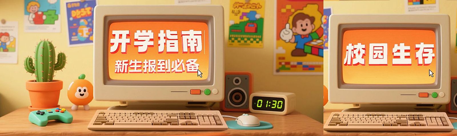 秋季开学季通用营销卡通感趣味感开学攻略公众号首次图AIGC