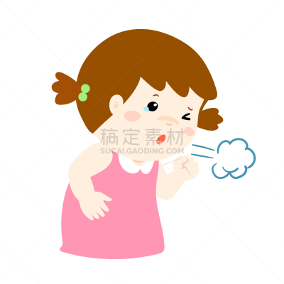 女孩,动画片,健康保健,人,虚弱,小的,咳嗽,愤怒,生病