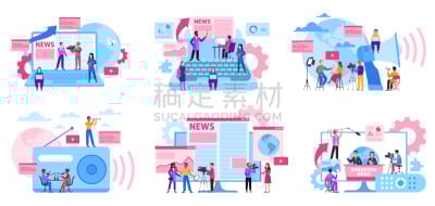 传媒,新闻记者,电影摄影师,录音设备,互联网,概念,矢量,职业,收音机,采访