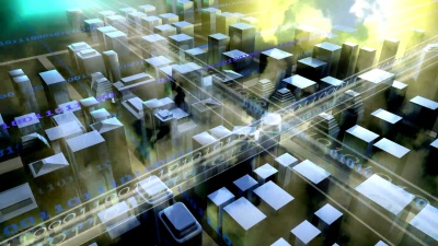 俯瞰数字城市。3D渲染。