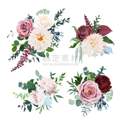 婚礼,秋天,冬天,花束,矢量,热,玫瑰,水彩画颜料,暗色,肉桂