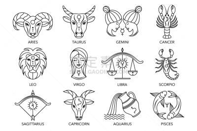标志,天秤座,双子座,狮子座,巨蟹座,天蝎座,动物,双鱼座,绘画插图,卡通