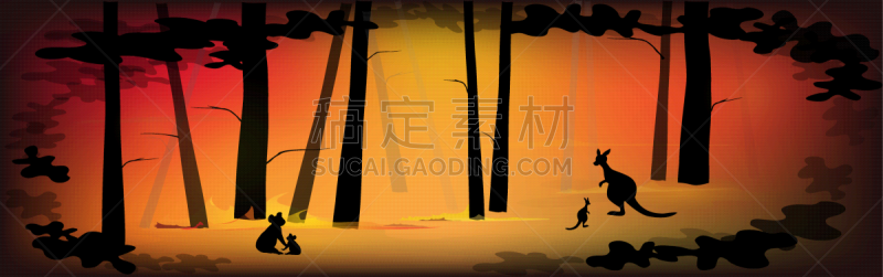 澳大利亚文明,澳大利亚,树袋熊,符号,森林火灾,背景,袋鼠,绘画插图,问题,标语