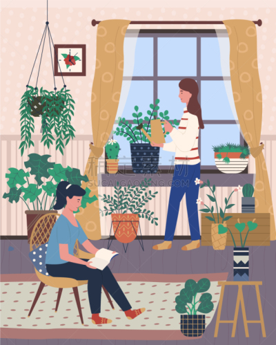 人,室内植物,住宅内部,窗帘,室内管弦乐队,壁纸,植物群,女人,关爱,坐