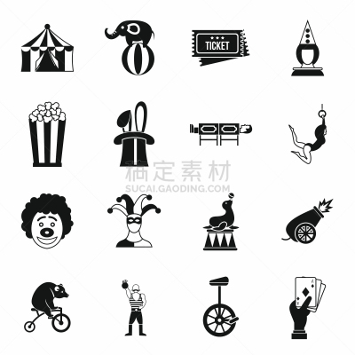 马戏团,计算机图标,小丑,定型男丑角,黑色,可爱的,图像,矢量,收集,锯