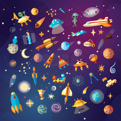 太空,外星人,卡通,科学,火箭,儿童,矢量,天文学,可爱的
