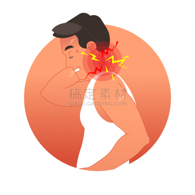 躯干,绘画插图,痛苦,身体受伤,概念,颈,矢量,运动,工作,夸张