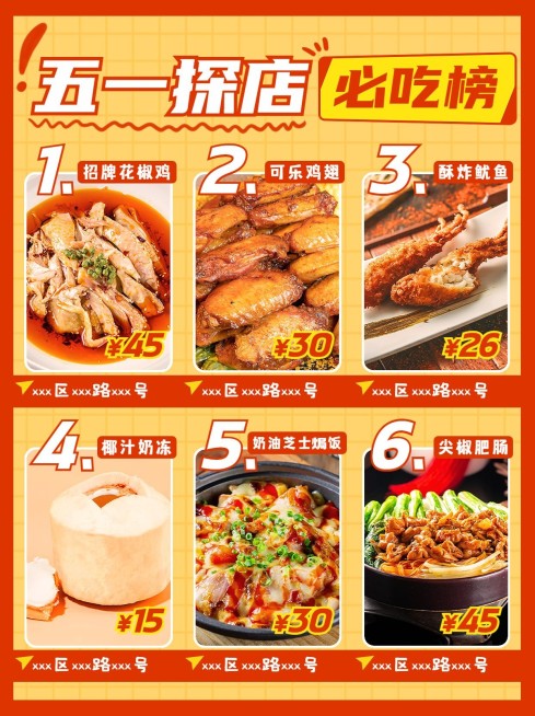 五一劳动节美食探店测评攻略小红书配图预览效果