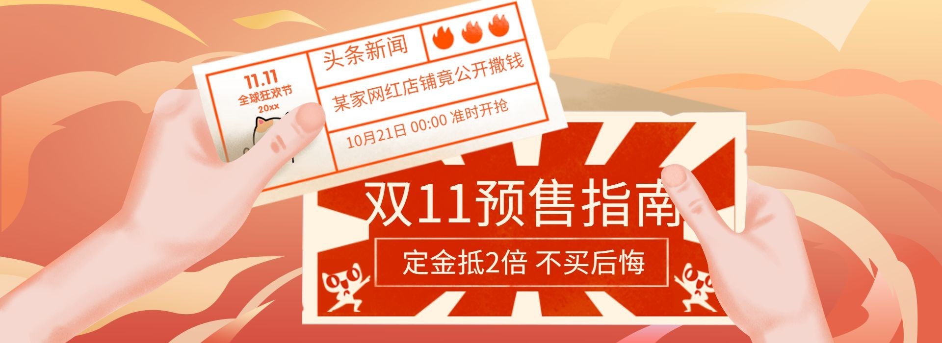 双十一预售指南创意手绘电商海报banner