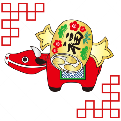 母牛,绘画插图,日本,小雕像,槌子,矢量,福字,可爱的,华丽的,纸玩偶