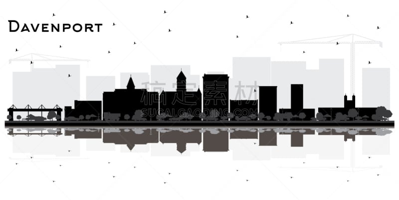 davenport iowa city skyline silhouette with black